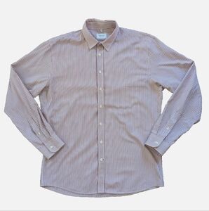 Frank & Oak Burgundy and White Striped Button Down Shirt Large